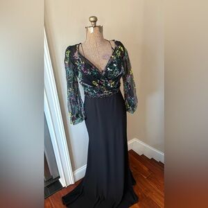 MacDuggal Gown Size 8 Black with neon embroidery and black glittery stones.
